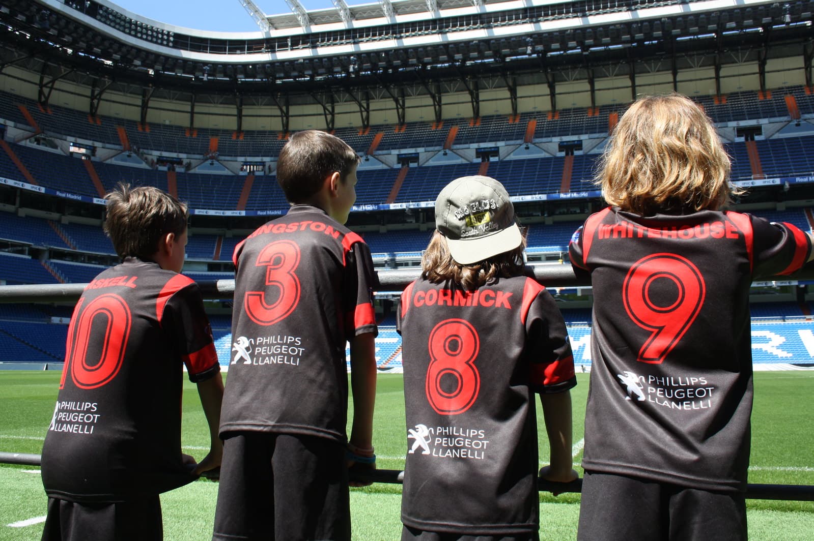 Youth soccer players visiting a European stadium on tour